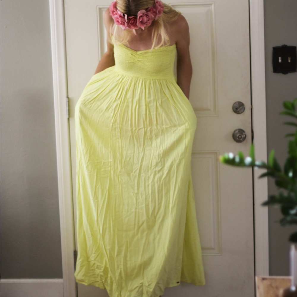 O’Neill Lemon yellow strapless maxi dress